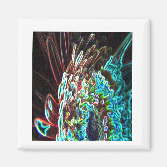 Chrysanthemum Glow Art Blue Grönt, Vit och Röd Magnet (Framsidan)