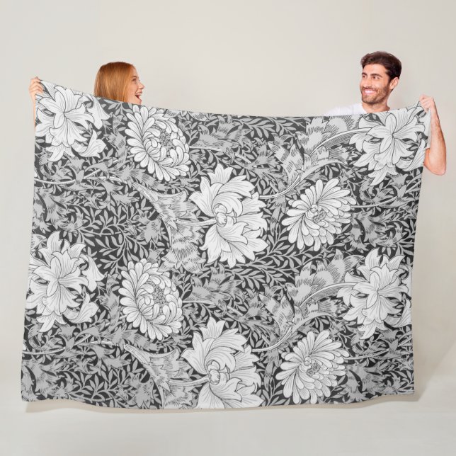 Chrysanthemum Grått, William Morris Fleecefilt (På plats)