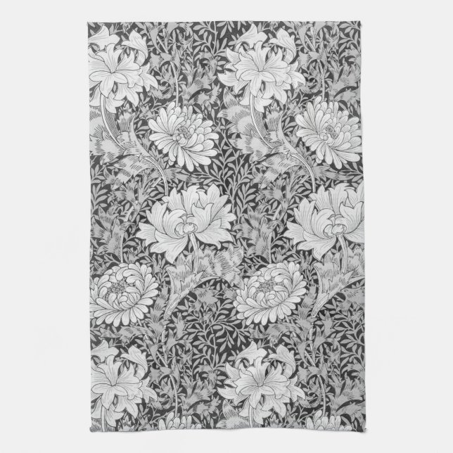 Chrysanthemum Grått, William Morris Kökshandduk (Vertikal)