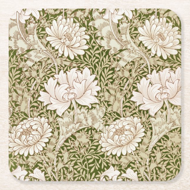 Chrysanthemum Guld, William Morris Underlägg Papper Kvadrat (Framsidan)