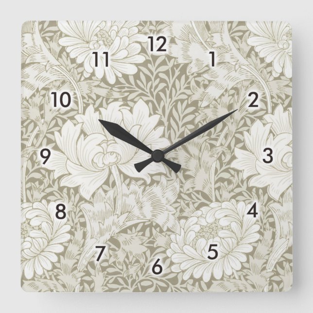 Chrysanthemum Ivory, William Morris Fyrkantig Klocka (Framsida)