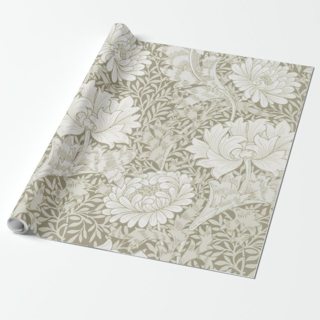 Chrysanthemum Ivory, William Morris Presentpapper (Utrullad)