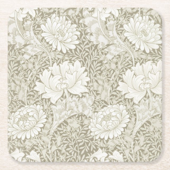 Chrysanthemum Ivory, William Morris Underlägg Papper Kvadrat (Framsidan)