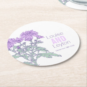 Chrysanthemum lila Blomgrafik pappert underlägg Papper Rund