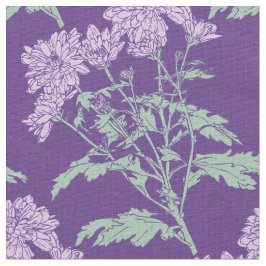 Chrysanthemum lila grönt grafik teckning tyg