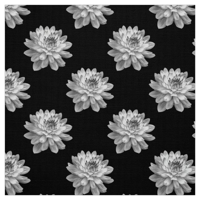 Chrysanthemum Mönster - Monokrom på svart Tyg (Provkarta)