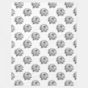 Chrysanthemum Mönster - Monokrom på vit Fleecefilt
