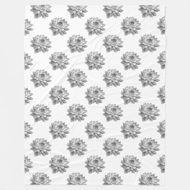 Chrysanthemum Mönster - Monokrom på vit Fleecefilt (Framsidan)