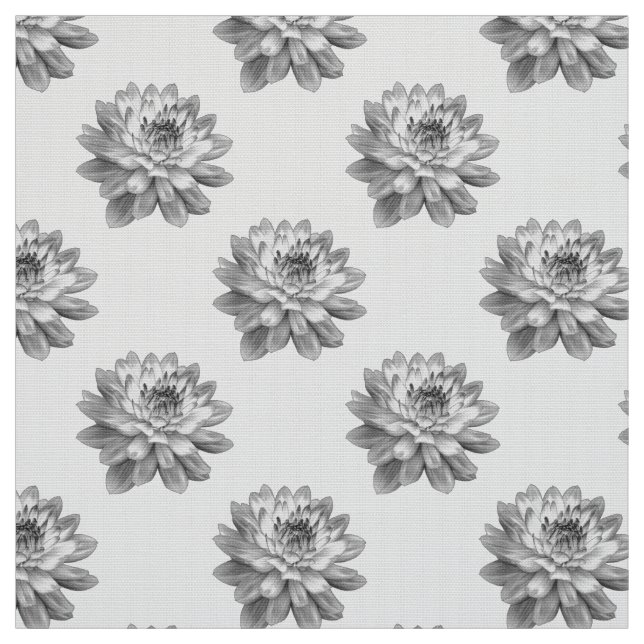 Chrysanthemum Mönster - Monokrom på vit Tyg (Provkarta)