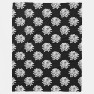 Chrysanthemum Mönster - svartvit svart Fleecefilt