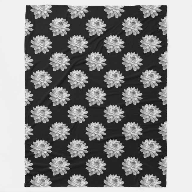 Chrysanthemum Mönster - svartvit svart Fleecefilt (Framsidan)
