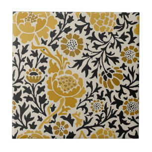 Chrysanthemum Mustard Gult Tan Black Lövs Kakelplatta