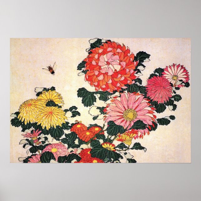 Chrysanthemum och hästflugan, Katsushika Hokusai Poster (Framsidan)