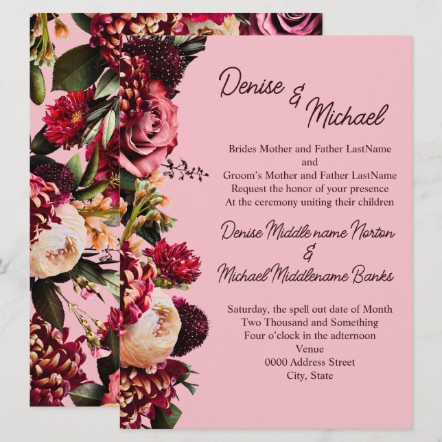 Chrysanthemum on Almond Blommar Rosa Inbjudningar (Fram/baksida)