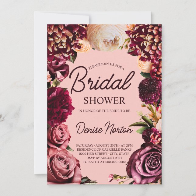 Chrysanthemum på Gossamer Rosa Möhippa Inbjudningar (Framsida)