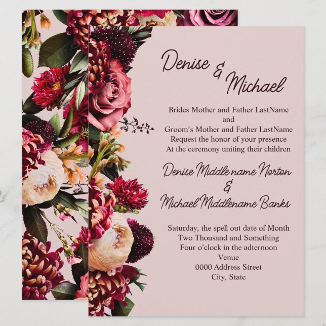 Chrysanthemum på Mauve Chalk Inbjudningar (Fram/baksida)