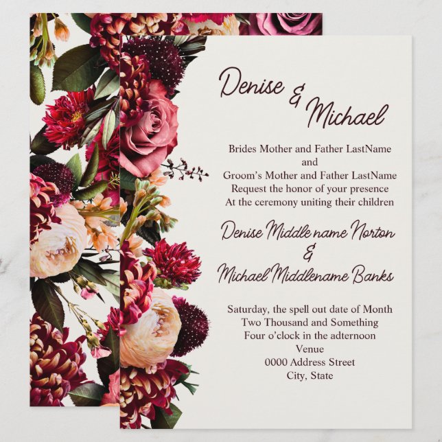 Chrysanthemum på Snö vit Inbjudningar (Fram/baksida)