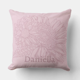 Chrysanthemum Pink Line Drawing with Your Name  Kudde