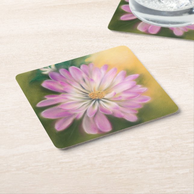 Chrysanthemum Rosa and Cream Blommigt Pastel Underlägg Papper Kvadrat (Vinklad)