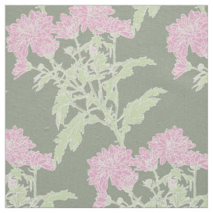 Chrysanthemum rosa grönt grafik teckning tyg