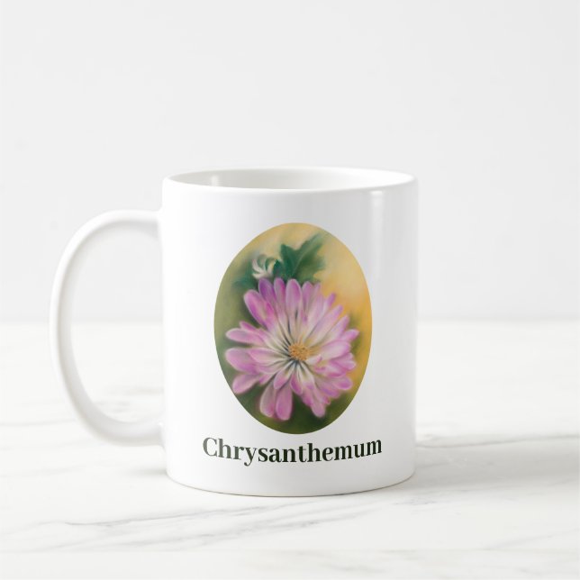 Chrysanthemum Rosa och Cream Pastel Blommigt Kaffemugg (Vänster)