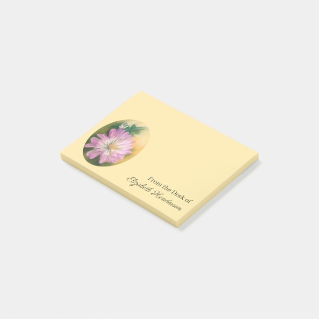 Chrysanthemum Rosa och Cream Pastel Blommigt Post-it Block (Vinklad)