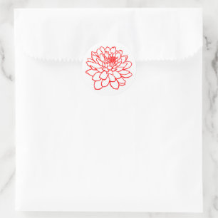 Chrysanthemum Teckning - Red on White Runt Klistermärke