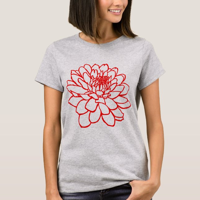 Chrysanthemum Teckning - Red T Shirt (Framsida)