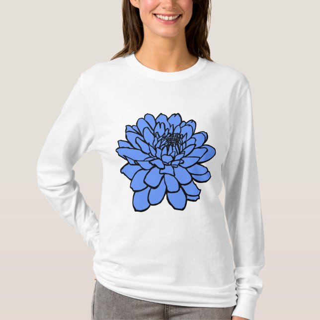 Chrysanthemum Teckning - svart och Baby blue T Shirt (Framsida)