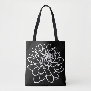 Chrysanthemum Teckning - vit på svart Tygkasse