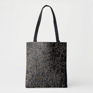 Chrysanthemum trädgårdsblommor art svart och gamma tygkasse