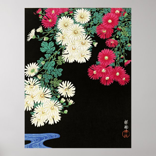 Chrysanthemum, vacker målning av Ohara Koson Poster (Framsidan)