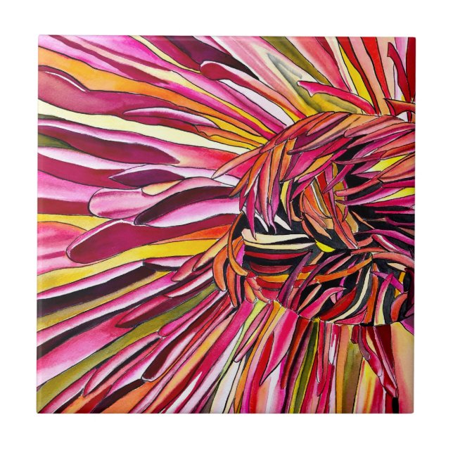 Chrysanthemum vattencolor art blomma kakelplatta (Framsidan)