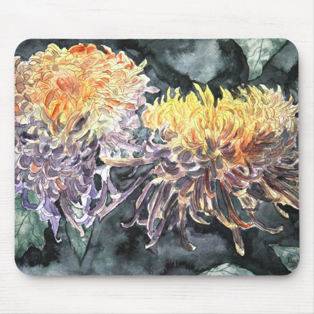 Chrysanthemummorsan blommar vattenfärgmålning musmatta (Framsidan)
