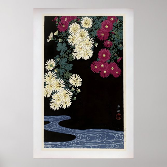 Chrysanthemums and Running Water by Ohara Koson Poster (Framsidan)