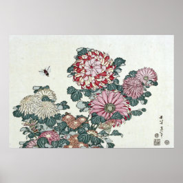 Chrysanthemums & Bee, Japansk Art av Hokusai Poster
