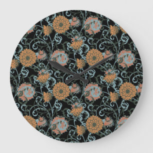 Chrysanthemums Black Background, Blommigt Vintage. Stor Klocka