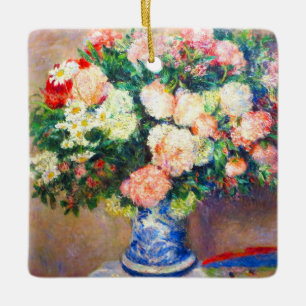 Chrysanthemums Bouquet och Japans Fläkt Julgransprydnad Keramik