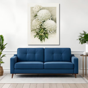 Chrysanthemums - Elegant Vintage botanik Canvastryck