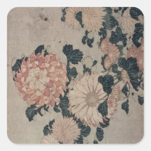 Chrysanthemums (färgträkloss) fyrkantigt klistermärke