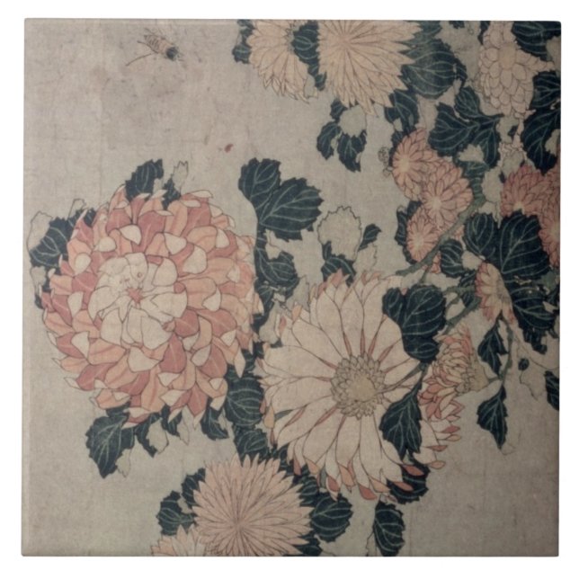 Chrysanthemums (färgträkloss) kakelplatta (Framsidan)