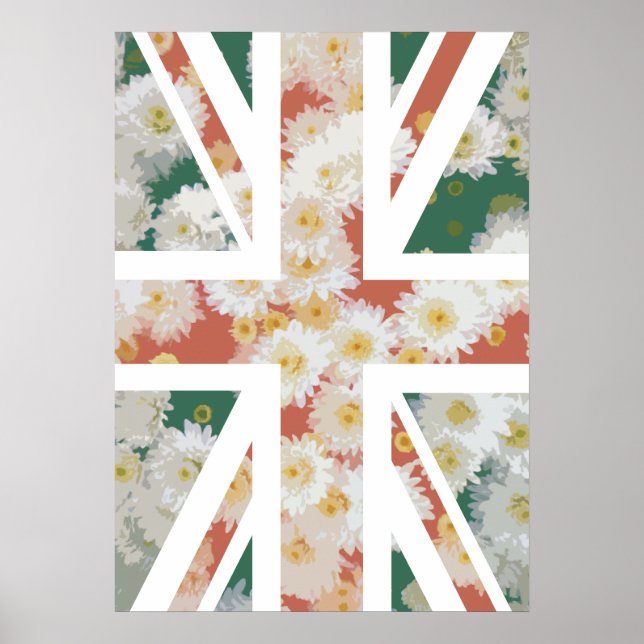 Chrysanthemums Flower Union Jack British (UK) Flag Poster (Framsidan)