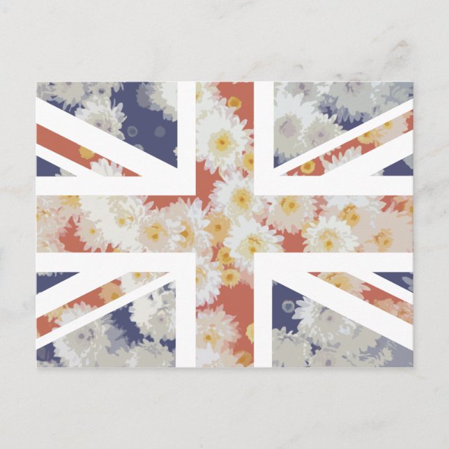 Chrysanthemums Flower Union Jack British (UK) Flag Vykort (Framsida)