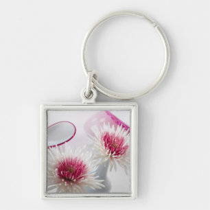 Chrysanthemums Fyrkantig Silverfärgad Nyckelring