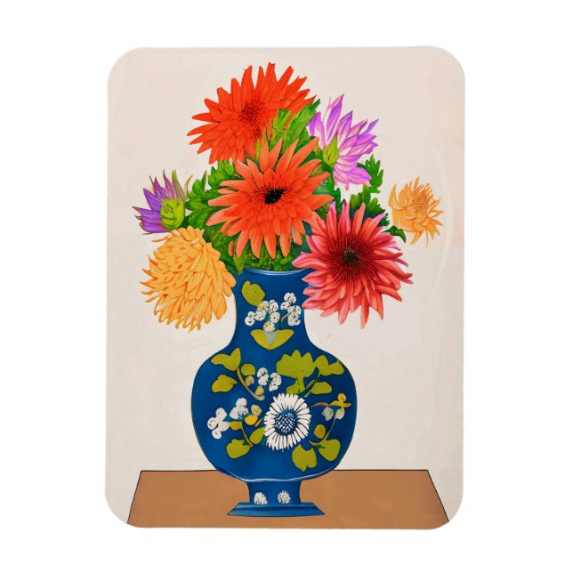 Chrysanthemums i Blå kinesiska Vas Magnet (Vertikal)