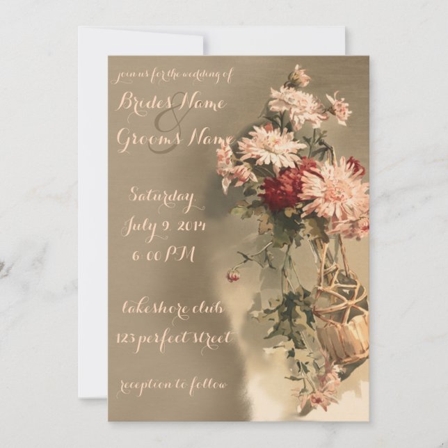 Chrysanthemums i en inbjudan till Flaska-bröllop (Framsida)