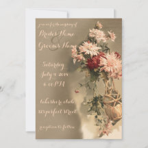 Chrysanthemums i en inbjudan till Flaska-bröllop