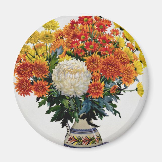 Chrysanthemums i en mönstrad jug 2005 magnet (Framsidan)