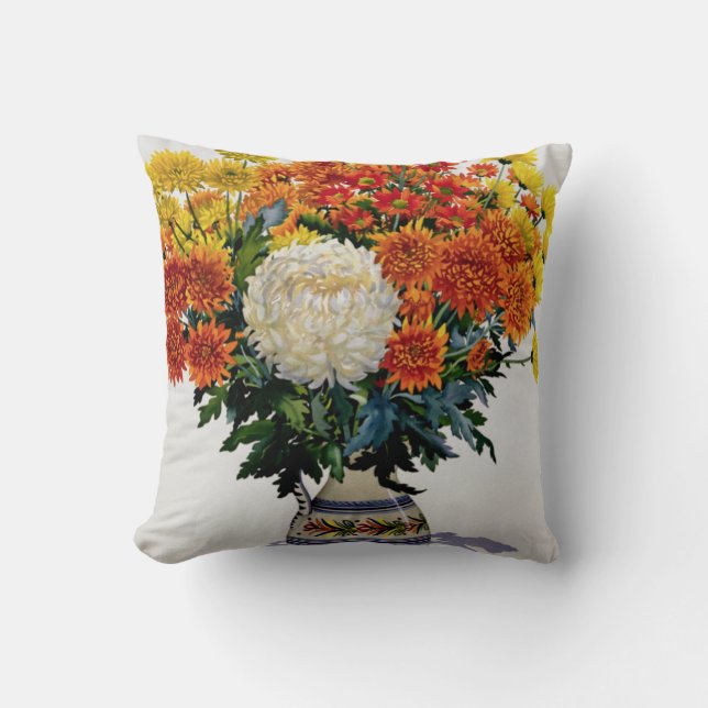 Chrysanthemums i en mönstrad tillbringare 2005 kudde (Framsida)