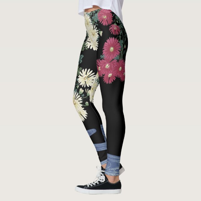 Chrysanthemums,Running Vatten,Zen Japansk Blommigt Leggings (Vänster)